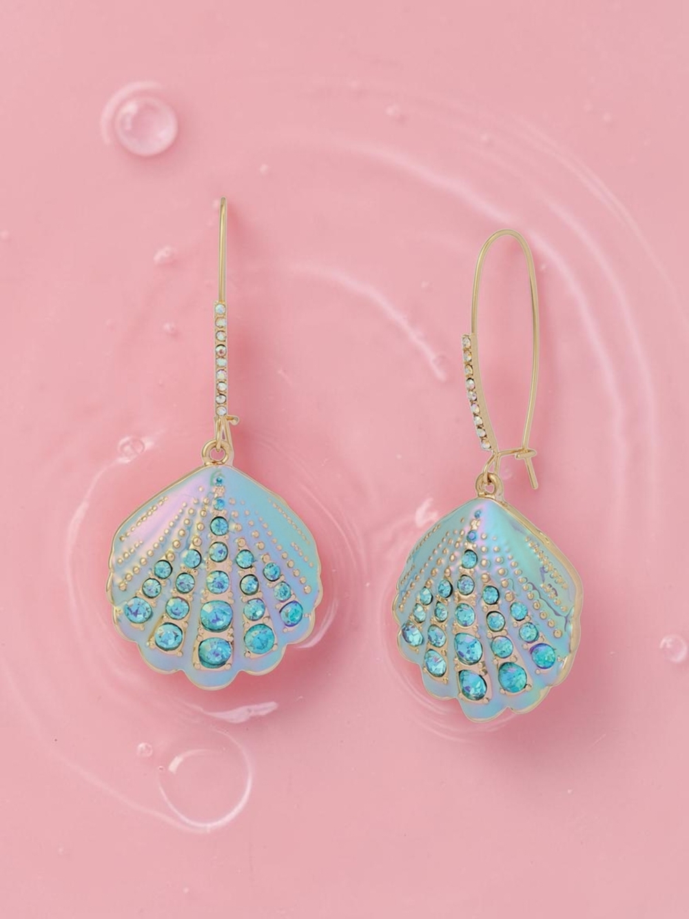 NEW Betsey Johnson Crystal Shell Shepherd Hook Dangle Earrings 2 Inches NWT - Picture 4 of 6
